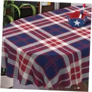 4th of July Oval Tablecloth for Oval Table, 60"x84"-Oval Blue/Red-plaid