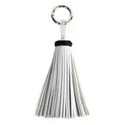Jumbo White with Black Trim Tasseled Key Chain