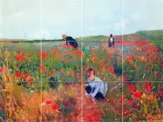 Art Cassatt Poppy in the Field Mural Ceramic Backsplash Bath Tile #1478