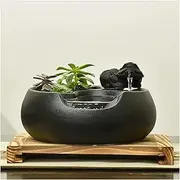 Tabletop Water Fountain Ceramic Tabletop Fountain for Indoor and Outdoor Office Patio Black Ceramic Fountain with Pump and Wooden Base Indoor Fountain (Color : B)