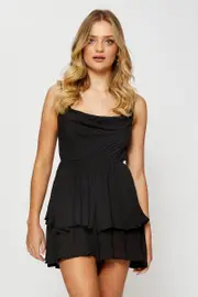 Black Playsuit Cowl Neck - Size 8, Women's F Playsuit