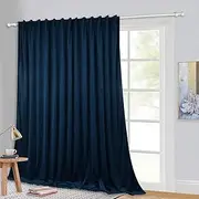 StangH Extra Long Backdrop Curtains Navy Blue Velvet Blackout Curtain Drapes Thermal Energy Efficient Window Drapes for Home Theater Apartment Living Room, Wide 100 x Long 108 inches, 1 Panel