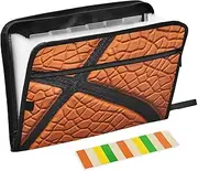 Quteprint 13 Pockets Expanding File Folder with Zipper Closure, Ball Sport Basketball Texture Accordion File Folder with Sticky Labels, Letter Size A4 Papers Expandable File Document Organizer