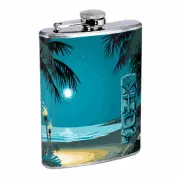 Tiki Statues D6 Flask 8oz Stainless Steel Hip Drinking Whiskey Polynesian
