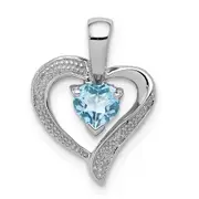 Sterling Silver Rhodium Plated Diamond u0026 Swiss BT Heart Pendant