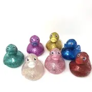 Set Of 7 Mini Colorful Glitter Rubber Duckies (Assorted Color Ducks) 2”
