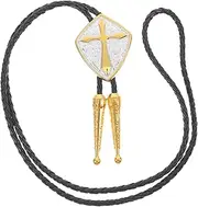 [Baluue] Antiqued Cross Pendant Bolo Tie Cowboy Neck Tie Braided Western Fashion Accessory