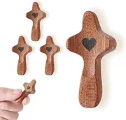 FOFOWHAT Pocket Cross My Heart with Organza Bags - Stress Relief Wood Cross Fidget for Christian, Small Pocket Prayer Cross, Religious Fathers Day Gift Set (3 Pcs)
