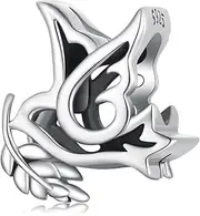 [Teleye] Peace Dove Charm 925 Sterling Silver Charm Fits For Pandora Bracelet Necklace,SCC2927, Cubic Zirconia, Created Cubic Zirconia