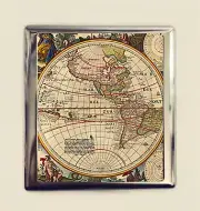 World Map Cigarette Case Business Card ID Holder Wallet Antique Maps Image