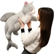 Large Shark Shape Cat Stuffed Animal, Crazy Cat Plush Kitten Toy with Shark Tail