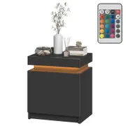 Advwin Bedside Table LED Nightstand 2 Drawers Lift Up Side Table Black