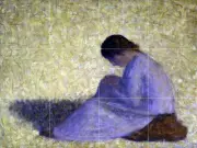 Peasant Woman Seated in the Grass Tile Mural Kitchen Wall Backsplash Art 24x18