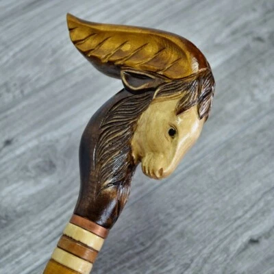 Cane Walking Stick Wooden carved Handmade - Goat new / UK
