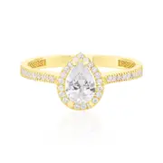 9ct Yellow Gold Pear & Round Cut Wheat Cubic Zirconia Ring