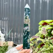 1.6LB Natural moss agate Quartz obelisk Crystal gem tower healing decor gift