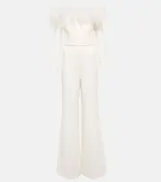 [Safiyaa] Safiyaa Feather-trimmed jumpsuit AU 14 white