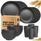 Teivio 16-Piece Kitchen Plastic Wheat Straw Dinnerware Set, Service for 4, Di...