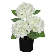 White Hydrangea Artificial Flowers in Pots Faux Silk Hydranges Flower