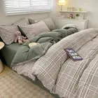 Nordic Plaid Pattern Wash Cotton Bedding Set Duvet Cover Pillowcase BedSheet Set