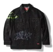 Sprayground Graffiti Denim Jean Jacket Shark Limited Edition Men's XL BackPack