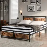 Traderight Metal Industrial Bed Frame Spring Mattress Base Set King Double Queen HD Foam