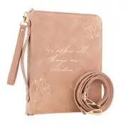 Bible Cover Case for Women w/Gold Floral Design 10.5" x 7.6" x 2.1" Pink Mauve
