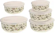 NOLITOY 5pcs Enamel Mixing Bowls with Lids Versatile Food Storage Bowls for Fresh Keeping for Salad Fruit and Meal for Kitchen Organization and Refrigeration