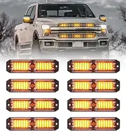 LUMENIX Surface Mount Grille Strobe Light Kits 8PCS Sync Feature Ultra Slim 12-LED Emergency Hazard Warning Lights 24-Flashing Modes for Law Enforcement Construction Vehicles Trucks Patrol-Amber