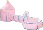 3 in 1 Kids Play Tent, Castle Babies Toddlers Ball Pit Polyester Fiber Pop Up Playhouse Easy to Setup Fairy Children Crawling Tunnel with Ball Pool and Storage Bag for Indoor, Outdoor(Pink)