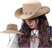 [VesipaFly] Sun Hat for Women Men Gardening Hats Wide Brim Bucket Summer Beach Sun Protection Cowboy Hat with Fold-Up Brim