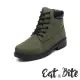 【E&B】低跟馬丁靴 短筒馬丁靴/經典特殊設計撞色6孔低跟短筒工裝馬丁靴 短靴(綠)