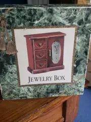 New Vintage Ladies Walnut Finish Wooden Jewelry Box Stained Glass Mirror (Kmart)