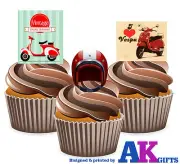 PRECUT Vintage Scooter Mods Mix 12 Edible Cupcake Toppers Cake Decorations