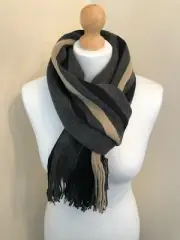 Mens Unisex Three Stripes Knitted Tassel Scarf - Grey Black Beige