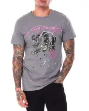 Ed Hardy Crouching Tiger Paint Spill Tee Grey ( M )