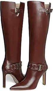 [Uacllcau] Knee High Boots Women Pointed Toe Tall Boots Sexy Stiletto High Heel Long Boots Fashion Buckle Dress Boots Slouch Zipper Heeled Boots Trendy
