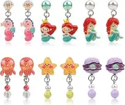 [Mikovivi] 6 Pairs Earring Clip Baby Girls, Shell Mermaid Seahorse Children Earrings Without Piercing Clip Animal Marine Little Girls Jewelry Dressing Accessories Decorative, M, Resin, No Gemstone