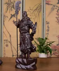在飛比找Yahoo!奇摩拍賣優惠-黑檀木雕佛像擺件雕刻 武財神 關公 關聖帝君 實木雕刻擺件