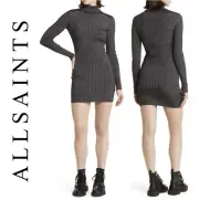 NWT$279 AllSaints Juliette Metallic Long Sleeve Turtleneck Rib Sweater Dress