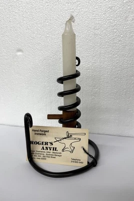 Vtg Courting Candle - Farmhouse Style Hand Forged Ironwork Spiral Taper Holder
