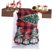Christmas Table Runner, Vegan Silk, 13 X 108 Inch White, Black, Red & Green