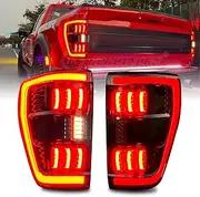 HCmotion LED Tail Lights Assembly For Ford F150 F-150 XLT 2021 2022 2023 LED Brake Tail Light Rear Lamp With Blind Spot (V2-Smoked)