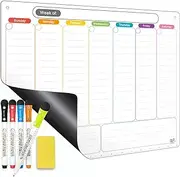 Magnetic Calendar for Refrigerator. Horizontal Weekly Dry Erase Fridge Calendar Whiteboard Meal Planner Menu Board - Thickened Magnet. with Upgraded Fine Tip Marker & Eraser & Holes for Wall Hanging