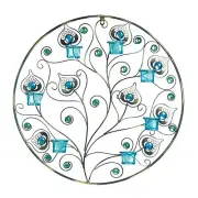 HOME LIGHTING DECOR PEACOCK PLUMES CIRCULAR WALL CANDLE SCONCE