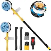soputry Auto Rotating Retractable Car Wash Brush, 360° Spin Car Mop Automatically Foams Car Kit, Microfiber Car Cleaning Brush Detachable Car Washing Tool for Car RV Truck Garden (1 Pack)