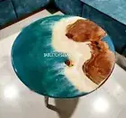 Ocean Epoxy Resin Coffee Table, Handmade Furniture, Round Epoxy Walnut Table Dec
