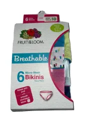 Girls’ Fruit Of The Loom 6 Breathable Micro-Mesh Tag-Free Bikinis size 10