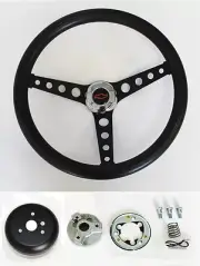 Chevrolet C10 K10 Pick Up Truck Black on Black Steering Wheel BLK/RD Cap 14 1/2" (for: Chevrolet)