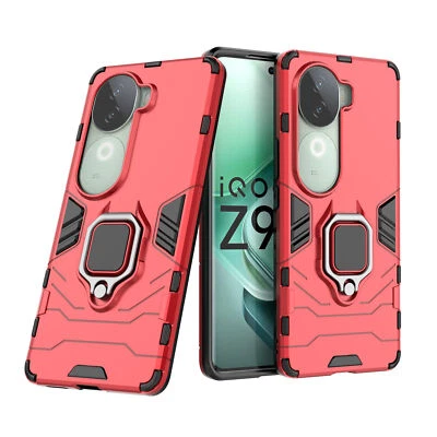 For vivo iQOO Z9s, Shockproof Hybrid Armor Magnetic Ring Holder Stand Case Cover